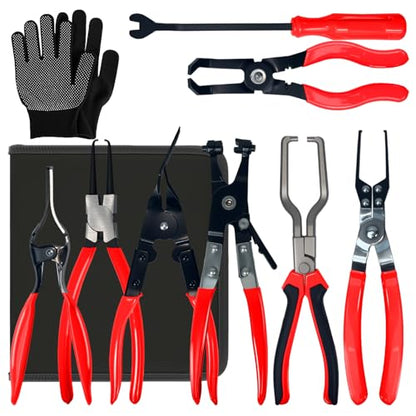 8-Piece Fuel Line Disconnect Tool Set, Hose Clamp Pliers, Electrical Disconnect, Connector Release, Push Pin Retainer Clip, Relay Puller for Auto Fuel, Oil, Coolant Radiator Hoses with Bag