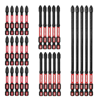 Geinxurn Impact Tough #2 Phillips Mixed 2/3/6 in. D2 Steel Long Extension Insert Driver Bits,30Pack 1/4 Inch Hex Shank Long Cross Magnetic PH2 Screwdriver Bits Set - size: MIXED-PHD2-30PCS