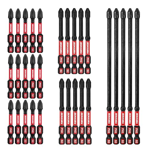 Geinxurn Impact Tough #2 Phillips Mixed 2/3/6 in. D2 Steel Long Extension Insert Driver Bits,30Pack 1/4 Inch Hex Shank Long Cross Magnetic PH2 Screwdriver Bits Set - size: MIXED-PHD2-30PCS