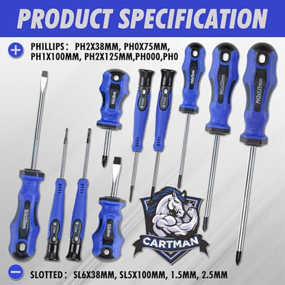 CARTMAN 10-Piece Magnetic Screwdriver Set, Phillips And Flat Hand Tools Set | Magnetic screwdriver assortment with cushion grips for appliances, furniture, automotive, factory repairs, and small repairs. - style: 10 Piece