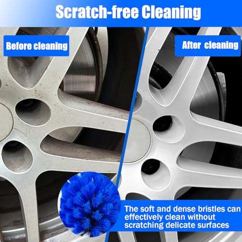 Wheel Brush Kit,Soft Drill Wheel Cleaner Brush, No Scratches Highly Dense Car Cleaning Brush Set for Wheels, Tire, Rims, Engines, Exhaust(Blue + White 3 Pk) - color: Blue + White 3 Pk