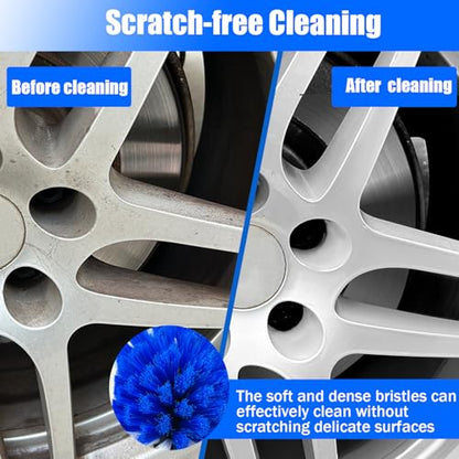 Wheel Brush Kit, Soft Drill Wheel Cleaner Brush, Tire Brush, Detailing Brush, and Detailing Pads, No Scratches Car Wheel Cleaning Kit for Wheels, Tire, Rims, Engines, Exhaust(Blue + White 9 Pk) - color: Blue + White 9 Pk