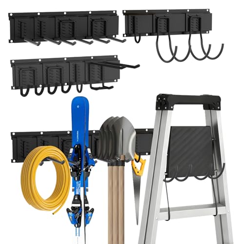 Garage Tool Organizer Wall Mount, Easy to 64inch Install Heavy-Duty Garage Storage System with 11 Adjustable Hooks, Garden Tool Rack for Shovels, Rakes, Yard Tools - size: 64" System - 11 Piece Set
