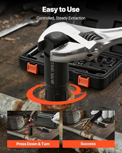 VEVOR Pipe Extractor Set, 9 Pieces Heavy Duty Steel Broken Pipe Extractors, with Solid Storage Case, Cr-Mo Steel for Removing 1/8" to 1" Damaged Threaded Pipes and Fittings, for Plumbers Mechanics DIY - size: 9 PCS