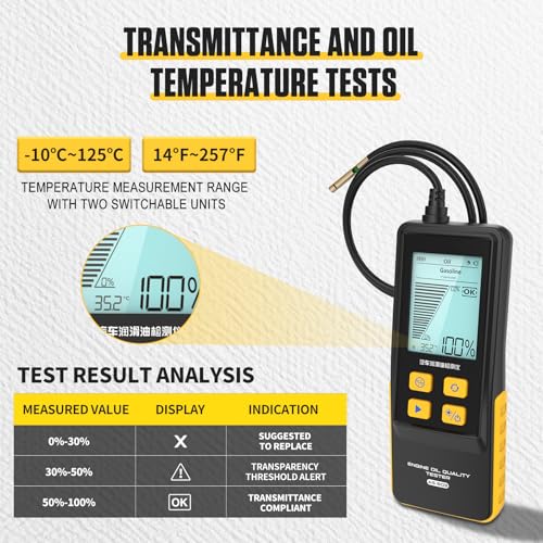 Engine Oil Quality Tester for Gasoline & Diesel | Digital Oil Diagnostic Tool Handheld Analyzer with 31.5in Probe, 2.8in Display - color: BLACK, size: Engine Oil Tester