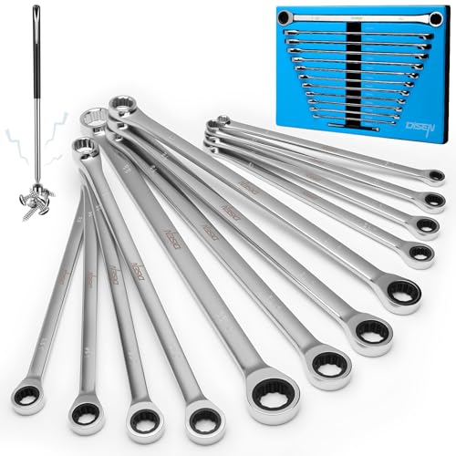 DISEN 12 + 1 PCS Extra Long Ratchet Wrench Set, Metric 8-22mm | with a Magnetic Pickup Tool, Secret Santa Gifts for Men, Stocking Fillers for Men Christmas Birthday