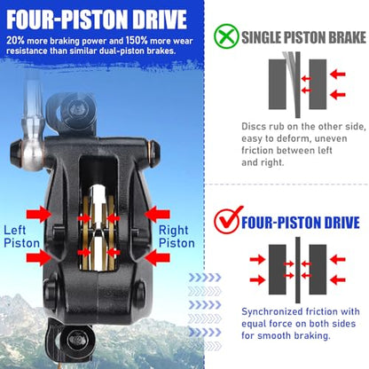 TOBWOLF MTB Hydraulic Disc Brake Set, Four-Piston Bike Brake Upgrade Kit | 160mm Rotors & Ceramic Pads | Left Front 85cm and Right Rear 145cm Hoses | Brake Conversion Kit for MTB & E-Bike - color: Upgrade Hydraulic Disc Brake Set - Four Piston