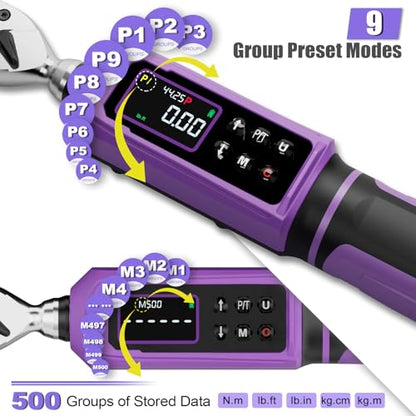 ANPUDS Digital Torque Wrench, ±1% Accuracy, 0.66-44.25 Ft-lb | 3/8 Drive Dual Direction Ratchet Electric Torque Wrench, Vibration/Buzzer/LED Flash Alert, for Bike Motorcycle & Automotive