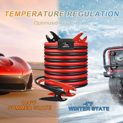 NOONE Heavy Duty Jumper Cables - 1 Gauge 25 FT 900Amp Automotive Booster Jumper Cables with Reverse Polarity Protection for Car, SUV and Trucks Battery, Jumper Cables Kit with Gloves, in Carry Bag