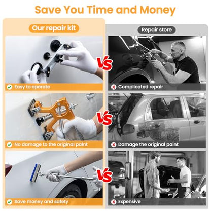 Sigoobal Dent Puller, 134PCS Paintless Dent Removal Kit – Car Dent Puller Kit with Slide Hammer 2 in 1 T-Bar, Golden Lifter, Bridge Puller–Dent Remover Tool for Car Hail, Dings Damage DIY Repair