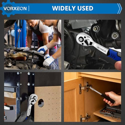 82-Piece 1/4" Drive Sockets with 72-Tooth Ratchet Wrench Set, Metric Shallow and Deep Sockets 4-14mm, 44 Bits, Flex Extension, Universal Joint, Storage Case - size: 82-PCS 1/4" Socket Ratchet Wrench Set
