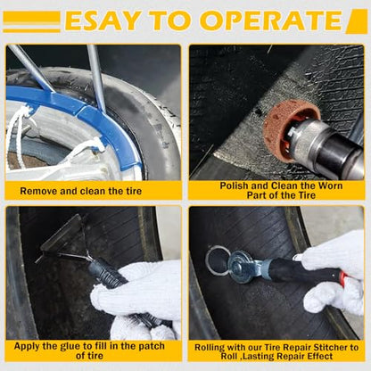 Kefly Air Tire Repair Kits, Wheel Polish Patch Tools, Includes 2500RPM Low Speed Air Tire Buffer, Tire Inner Liner Scrapper, Patch Roller, Tungsten Steel Buffing Wheel, and Precision Accessories