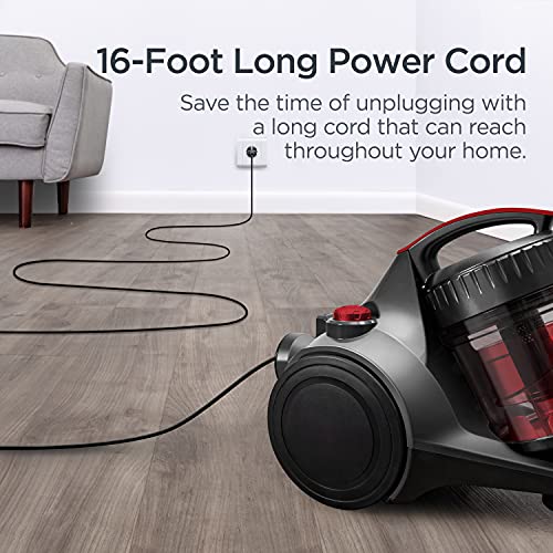 Eureka Bagless Canister Vacuum Cleaner, Lightweight Vacuum for Home, Red | NEN110D WhirlWind, Lightweight, Power Suction, ≤82 dBA. HEPA, 2.5L Dust Container, 2-in-1 Vac for Hard Floors, Carpets - color: Red
