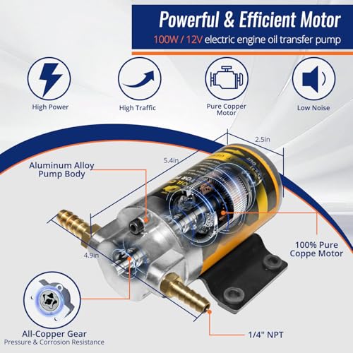 12/24V 100W Marine Engine Oil Extractor Pump, Upgraded Anti-Kink Hose, High Flow Oil Change Pump, Transmission Fluid Transfer Pump for Automotive, Boats, Jet Ski, Lawn Mowers DIY Oil Transfer - color: Engine Oil Pumps Set-02