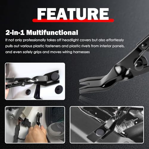 Car Panel Clip Pliers,2 in 1 Car Clip Pliers for Easy Disassembly of Push Pin/Plastic Clips,Upholstery Auto Fastener Clips Removal Plier with Spring Action/Flat Jaw