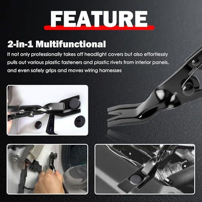Car Panel Clip Pliers,2 in 1 Car Clip Pliers for Easy Disassembly of Push Pin/Plastic Clips,Upholstery Auto Fastener Clips Removal Plier with Spring Action/Flat Jaw