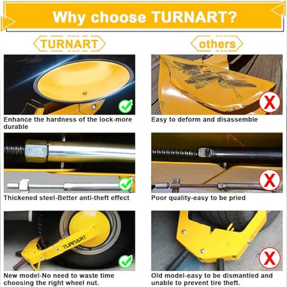 TURNART Universal Wheel Lock Anti Theft for Cars SUV Camper Trailer, 3 Keys, 1 Crank, Yellow (Wheel Lock) - style: Wheel Lock