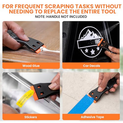 Perco Plastic Scraper Blade Refills - Durable, Rust-Free Double-Edged 1.5" Non-Scratch Razor Blades for Decals, Adhesives, Vinyl & More – Ideal for Cars, Glass & Delicate Surfaces - 10 Blades Per Box - size: Blade Refill