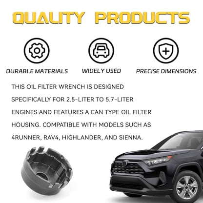 64mm Oil Filter Wrench for Toyota Oil Filter Socket Wrench Set Heavy Duty 14 Flute Cap Style Removal Tool for Toyota 4 Runner RAV4 Highlander Lexus Camry Tundra Sienna Fits 2.5-5.7L Engine(Black)