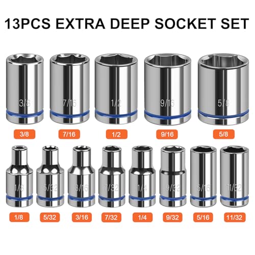 1/4" Drive SAE Master Socket Set, 13-Piece Shallow Hex Socket Set (1/8" - 5/8"), Cover Most Commonly Sizes, 6 Point, Chrome Vanadium Steel with Molded Case - size: Shallow, style: 13pcs-SAE