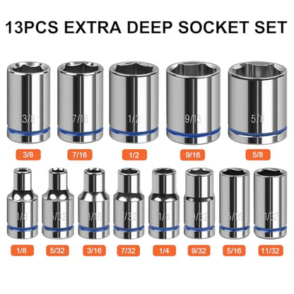 1/4" Drive SAE Master Socket Set, 13-Piece Shallow Hex Socket Set (1/8" - 5/8"), Cover Most Commonly Sizes, 6 Point, Chrome Vanadium Steel with Molded Case - size: Shallow, style: 13pcs-SAE