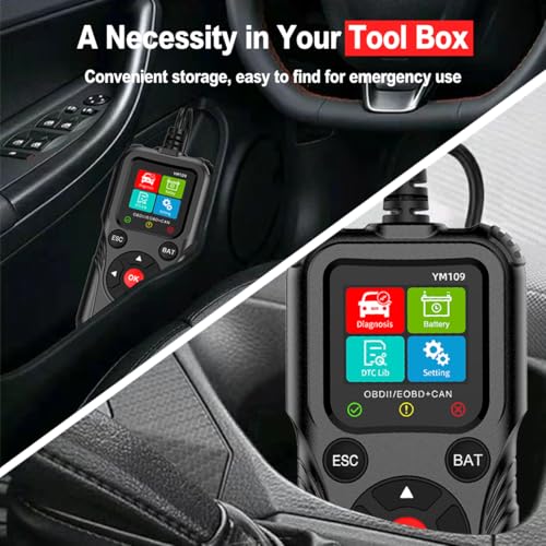2-in-1 OBD2 Scanner Diagnostic Tool & Battery Tester for 12V Cars | Read & Clear Check Engine Code, Live Data Stream, Battery Voltage Test, Voltage Curve Monitor, Battery Health Check