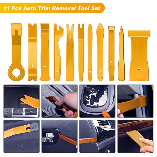 GOOACC 40Pcs Trim Removal Tool,Auto Terminal Removal Key Tool,Auto Clip Pliers Stereo Removal Tools,Car Upholstery Repair Removal Kit,Precision Hook and Pick Set,Wiring Threader,Car Film Scrape-Yellow - color: Yellow