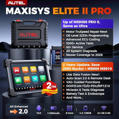 Autel MaxiSys Elite II PRO w/MV108S Scanner, 2-Year Free Update ($2590) | 2026 Elite 2 Pro w/ J2534 Programming & Coding as Ultra MS909 Up of MS908S PRO II MK908P, Motor TruSpeed, 3K+ Test, 45+ Reset
