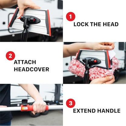Maxshine Universal IncrediStick Car Wash Stick & Mitt – Extends to 4ft with Lightweight Aluminum Handle, Microfiber & Chenille Covers – Compact Auto Detailing Tool for Cars, Trucks, SUVs & RVs