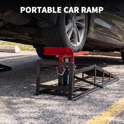 Heavy Duty 5 Ton Hydraulic Car Ramps, 2 Pack - Adjustable Low Profile Lift Height 11.6''-16.2'' - for Oil Changes, Brake Service, Garage Use - Black Shelf + Red Tablet - color: Black+red