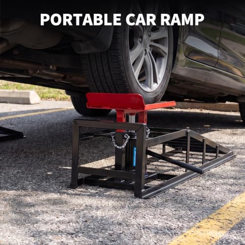 2 Pack Hydraulic Car Ramps 5 Ton Capacity, Heavy Duty Steel Vehicle Ramps with 9.8"-15" Adjustable Height for Oil Changes & Maintenance, Low Profile Wide Deck for Cars SUVs Trucks - color: Red, 2 Pack