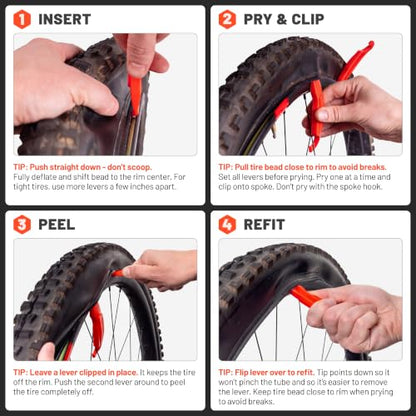 Gorilla Force Bike Tire Levers Set, Easy-to-Use Bicycle Tire Levers Tool Set for Removal, Changing, and Repair – Strong No-Scratch Plastic for Road, MTB, and Mountain Kits (Lava Red) - style: 2 Pack (Lava Red)