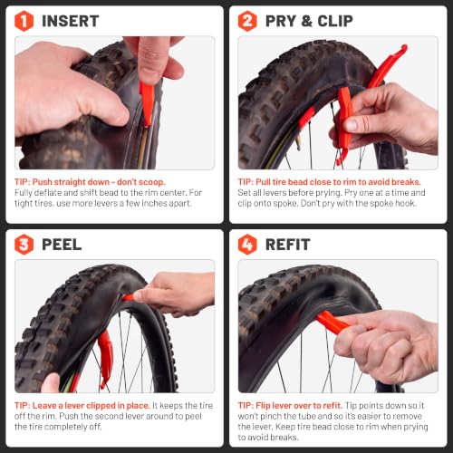 Gorilla Force Bike Tire Levers Set, Easy-to-Use Bicycle Tire Levers Tool Set for Removal, Changing, and Repair – Strong No-Scratch Plastic for Road, MTB, and Mountain Kits (Lava Red) - style: 4 Pack (Lava Red)
