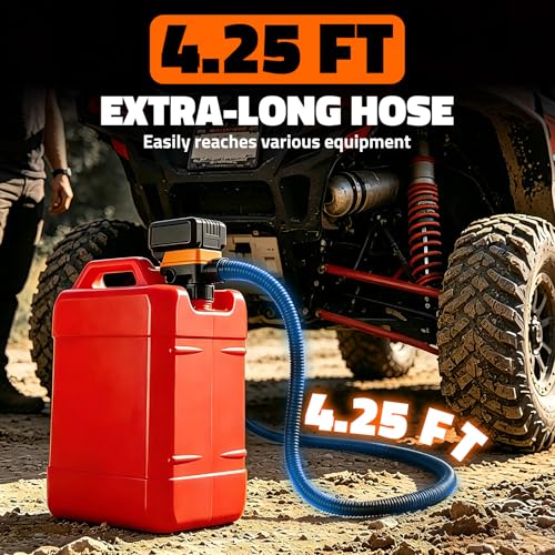 Cordless Fuel Transfer Pump Compatible with Dewalt 20V ＆ Milwaukee 18V Batteries, 3.2 GPM Portable Gas Can Pump with Auto-Stop, 4.25FT Hose, 3 Adapters, Pump for Diesel, Gasoline (Bare Tool)