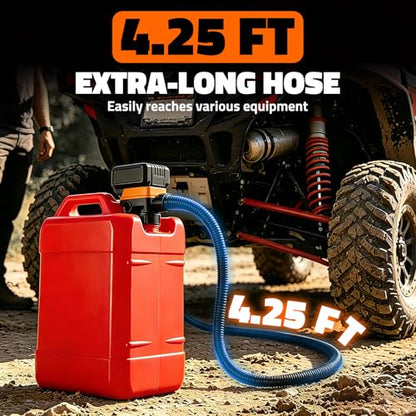 Cordless Fuel Transfer Pump Compatible with Dewalt 20V ＆ Milwaukee 18V Batteries, 3.2 GPM Portable Gas Can Pump with Auto-Stop, 4.25FT Hose, 3 Adapters, Pump for Diesel, Gasoline (Bare Tool)