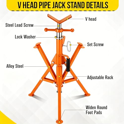 Garvee V Head Tripod Pipe Jack Stand, 1/8"-12" Pipe Support Rest, 2500 LB Heavy Duty Carbon Steel Adjustable 28"-52" Folding Portable Pipe Stand for Welding Pipe | Heavy Duty Carbon Steel Adjustable 28"-52" Folding Portable Pipe Stand for Welding Pipe - c