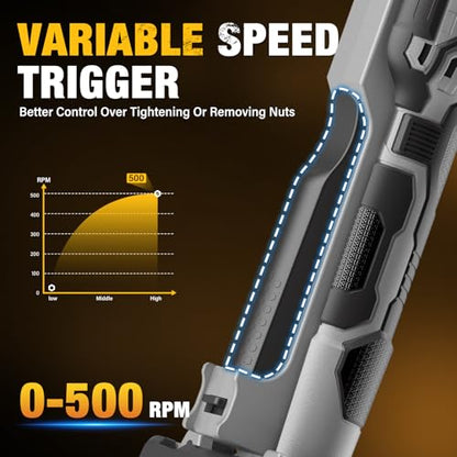 3/8" Electric Ratchet Wrench Fit DEWALT 20V Battery, 88 Ft-lbs(Tool Only) | 120N.m, 500 RPM, Electric Ratchet Wrench Set, Variable Speed, LED Light, 5 Sockets, 1/4" & 1/2" Adaptors, 3" Extension Bar - color: Gray
