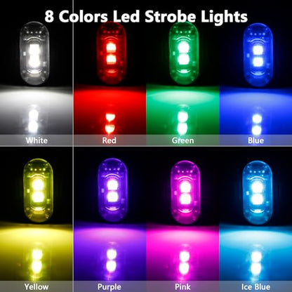 LECART 4 Pcs Magnetic Led Strobe Lights with Remote Control 8 Colors Wireless Led Anti Collision Lights Rechargeable Emergency Strobe Warning Flashing Lights for Cars Motorcycle Bike Drone Scooter