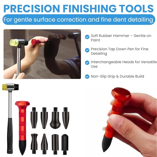 97 PCs Dent Puller Kit, PDR Tools-Car dent pop Out Tool kit | Paintless Dent Removal Kit with Golden Lifter, Bridge Puller, Slide Hammer T-Bar, Suction Cups, Glue Gun, Puller Tabs etc.