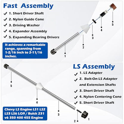 Cam Bearing Install Tool & Engine Cam Bearing Remove Kit Complete Installation & Removal Chevy LS Engine - Covers Most Domestic and Import Vehicles， Patented - color: Silvery