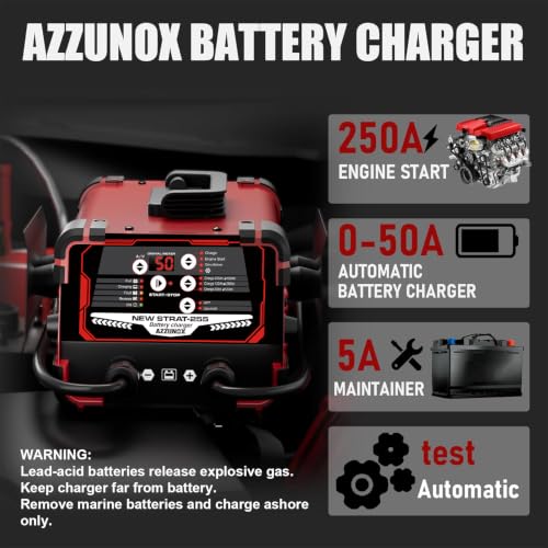 12V 24V Car Battery Charger & Engine Starter, Up to 50A Automatic Battery Maintainer 250A Cranking Amps - color: 50A