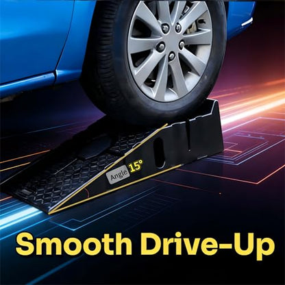 Car Ramps for Oil Changes, 6.7" Lift, 2.5 Ton(5500LB Capacity) | 15° Low Profile Slope, 1.9" Overrun Stopper, Anti-Slip Diamond Texture, Stackable Storage, Cars SUVs Trucks