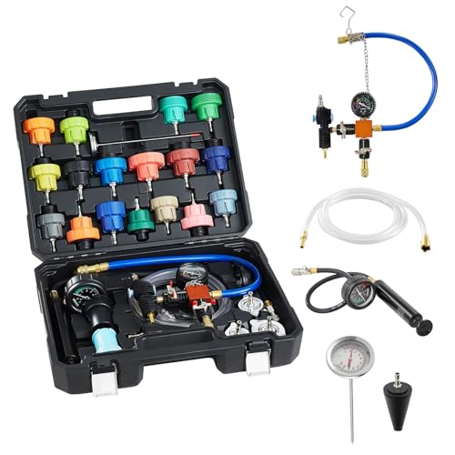 VEVOR Coolant Pressure Tester Kit, 31Pcs Radiator Vacuum Refill Kit with 3 Metal Adapters, Universal Fit, Automotive Cooling System Pressure Tester Tool, with Pressures Pump & Aluminum-Plastic Filler - size: 31Pcs
