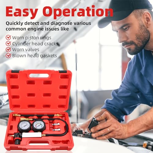 8MILELAKE Cylinder Leak Down Tester Tool Kit, Gasoline Engine Compression Leak Down Tester Set, Tu-21 Cylinder Detector with Dual Gauges