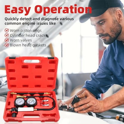 8MILELAKE Cylinder Leak Down Tester Tool Kit, Gasoline Engine Compression Leak Down Tester Set, Tu-21 Cylinder Detector with Dual Gauges