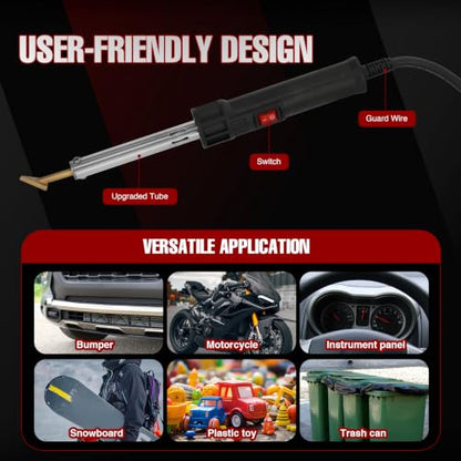 Plastic Welder with Adjustable Temperature 180-360°C, Plastic Welding Kit for Car Bumper, Dashboard, Kayak, Canoe, 8 Types of Plastic Welding Rods, Overheat Protection, RED.