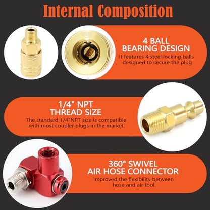1/4" NPT Air Coupler and Plug Kit,48-Piece Industrial Quick Connect Fittings Set for Air Compressor Accessories and Air Hose - color: 48Pcs