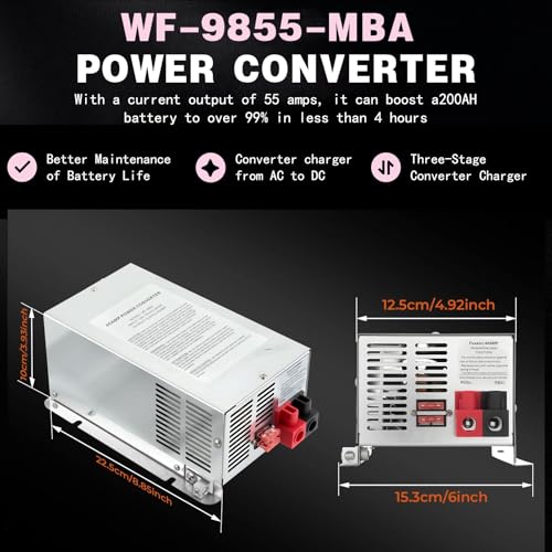 𝟐𝟎𝟐𝟔 𝐔𝐩𝐠𝐫𝐚𝐝𝐞 WF-9855 55 Amp RV Power Converter - Replacement for WF-9855-AD & 9800 Series, 3-Stage Smart Charger for Lead-Acid/Lithium Batteries, 5-Year Warranty