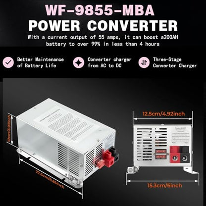 𝟐𝟎𝟐𝟔 𝐔𝐩𝐠𝐫𝐚𝐝𝐞 WF-9855 55 Amp RV Power Converter - Replacement for WF-9855-AD & 9800 Series, 3-Stage Smart Charger for Lead-Acid/Lithium Batteries, 5-Year Warranty