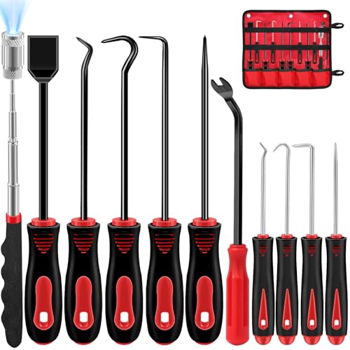 11 Pcs Hook and Pick Set Mechanic, Automotive Pick Tool for Car Oil Seal/O-Ring Seal Hoses Puller Remover Gasket Scraper Magnet Pickup Tool